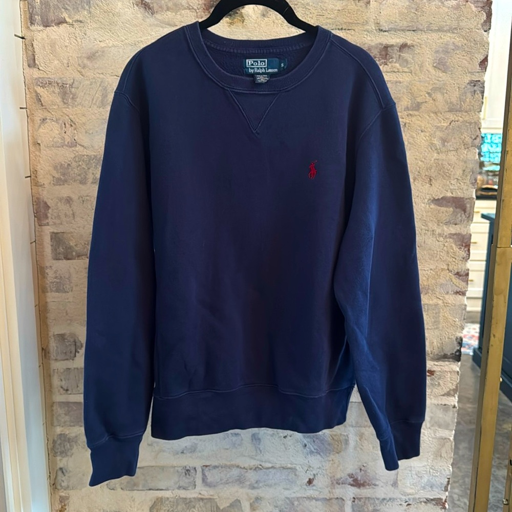 Vintage POLO Ralph Lauren Mens Pullover Crewneck Navy Blue Sweatshirt